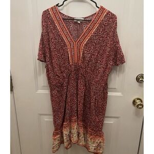 Umgee 2XL Boho Witchy Floral Short Sleeve Tunic Dress Red Fairy Romantic‎